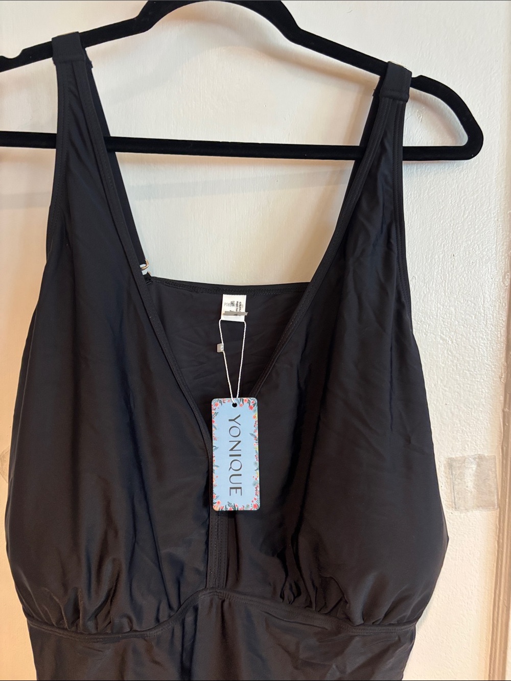 Black One-Piece  Tankini with V-Neck - Picture 2 of 5